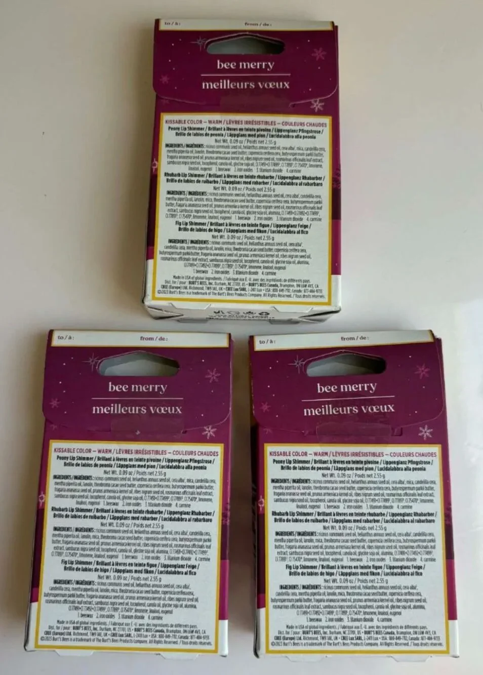Burts Bees Kissable Color Warm Collection Lip Shimmers Bee Merry Lot of 3
